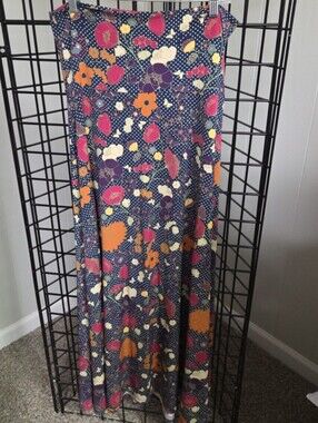 Women's Lularoe Floral Maxi Skirt - Navy Multi Poppy Floral Print Size Large